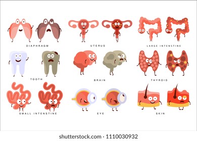 Healthy vs Unhealthy Human Organs Infographic Illustration