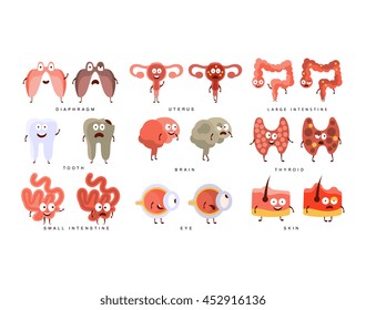 Healthy vs Unhealthy Human Organs Infographic Illustration