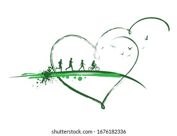 Healthy Walking, Running And Hiking In The Mountains. Vector Illustration  