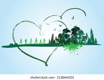 Healthy Walking, Running And Hiking In The Mountains. Vector Illustration  