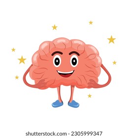 Cerebro sano y bien funcional al estilo de las caricaturas. Ilustración de material vectorial. Aislado. Carácter. Educación. Inteligencia.Conocimiento