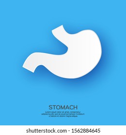Healthy White Human Stomach in paper cut style. Origami organ on blue