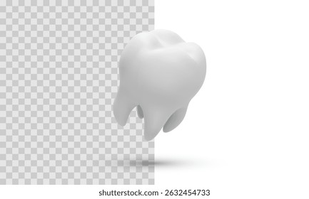 Healthy White Tooth 3D Render With Realistic Shape And Clean Surface On Transparent Background. Perfect Symbol For Dental, Hygiene, And Medical Designs. Vector Illustration.