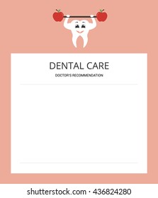 Healthy white tooth and red apples.Notepad sheet. The advice of a doctor. Brochure. Modern flat design.