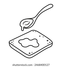 healthy and wholesome breakfast with honey and toast, outline flat vector illustration isolated on white background