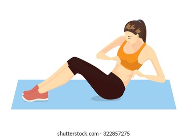 Healthy woman abdominal exercises with lying and twists her body action