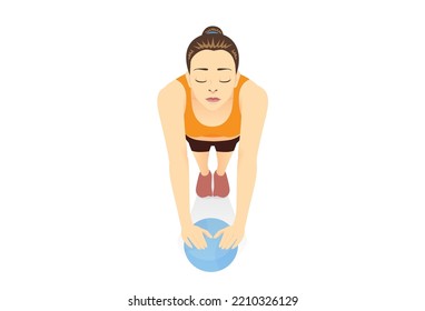 Healthy Woman Doing Exercise By Medicine Ball Plank. Workout For Abdominal And Reduce Belly Fat And Six-pack With Light Gym Equipment.