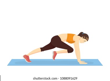 Healthy woman doing the Mountain climber exercise. Illustration about Bodyweight workout.