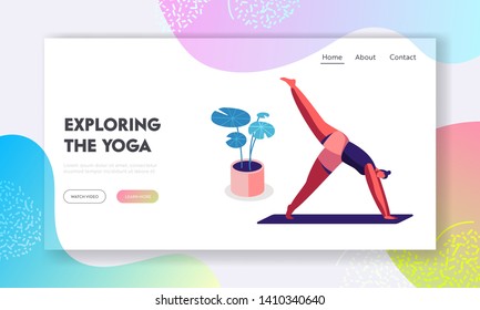 Healthy Woman Doing Yoga Asana or Aerobics Exercise Standing on Hands with Legs Up, Sport Life Activity, Healthy Lifestyle. Website Landing Page, Web Page. Cartoon Flat Vector Illustration, Banner