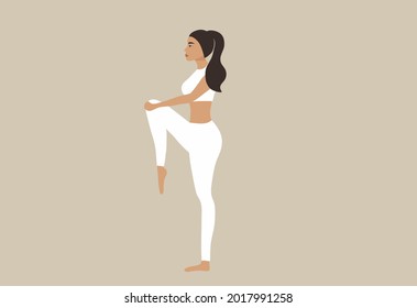 Healthy Woman Doing Yoga Vector Illustration. Healthy Lifestyle And Stay Strong Concept