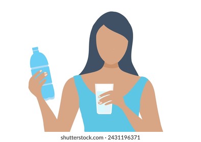 Healthy woman drinking water from plastic bottle vector illustration. Healthy lifestyle concept	