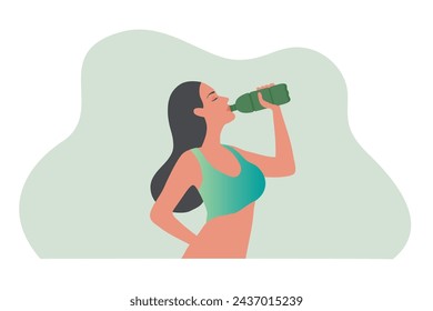 Healthy woman drinking water from plastic bottle vector illustration. Healthy lifestyle concept	
