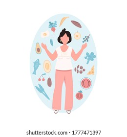 Healthy woman flat color vector faceless character. Vegetable and nutritious food. Fit female. Vegetarian lifestyle. Healthy diet isolated cartoon illustration for web graphic design and animation - Shutterstock ID 1777471397