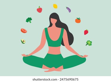 Healthy woman holding healthy food bowl vector illustration. Healthy lifestyle, world food day and vegan food concept
