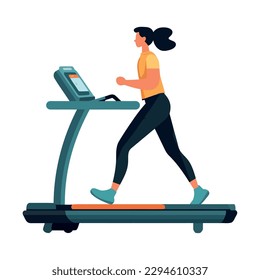 Healthy woman jogging on treadmill in gym icon isolated