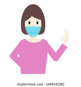 Healthy woman in medical protection mask, Caring for health at virus or iliness time. Isolated on the white background