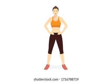 Healthy woman standing with arms akimbo isolated on white background. Illustration about prepare posture of Sport people before fitness.