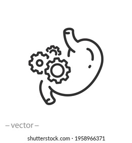 healthy work digestive system, icon, stomach with gears, thin line symbol on white background - editable stroke vector illustration eps10