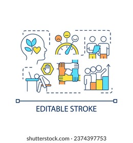 Healthy work environment concept icon. Supportive workplace culture. Company values. Teamwork abstract idea thin line illustration. Isolated outline drawing. Editable stroke. Arial font used