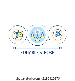 Healthy Work Environment Loop Concept Icon. Teamwork And Collaboration. Emotional Flexibility Abstract Idea Thin Line Illustration. Isolated Outline Drawing. Editable Stroke. Arial Font Used