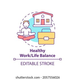 Healthy work-life balance concept icon. Personal value idea thin line illustration. Dividing personal, professional life. Mental health. Vector isolated outline RGB color drawing. Editable stroke