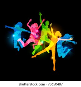 Healthy Young Adults. Active Jumping People. Vector Illustration.