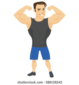 Healthy young fitness muscular man after workout