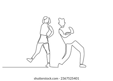 healthy young girl and boy posing having fun full body length line art