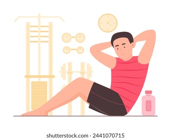 Healthy Young Man Doing Sit Up Exercise in Gym