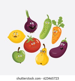 Healty food cartoon representing icons set. Fruit and Vegetable emoticon. 