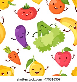 Healty food cartoon seamless pattern