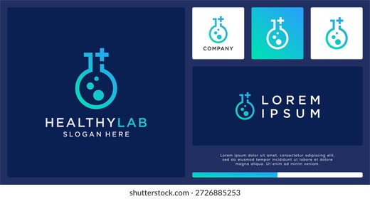 Diseño de logotipo de laboratorio saludable con plus y tubo de vidrio.