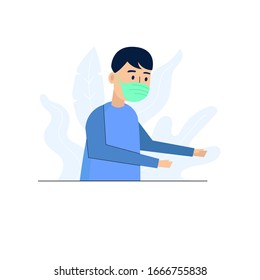 healty man wearing mask against virus flat design