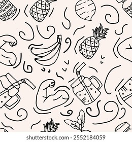 Healty seamless pattern with line icons. vector illustration