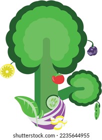 Healty tree vector with mediterranean style,full of veggies,vegetable. mediterranean diet food with yellow color.