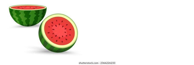 Healty watermelon fruits pieces cut on isolated background banner template