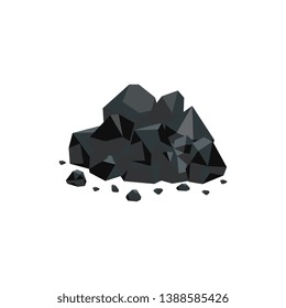 Heap of black natural coal mineral rocks flat vector illustration isolated on white background. Fuel mining and power resources of nature icon for industrial design. svg