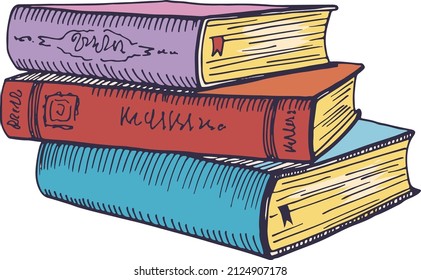 Montón de bocetos de libros. Pila de biblioteca. Símbolo de educación