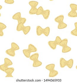 Heap of bow tie pasta on white background, seamless pattern.