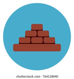 Montón De Bloques De Ladrillo Icono Botón Web Sobre El Fondo Azul Redondo Ilustración Vector Plano