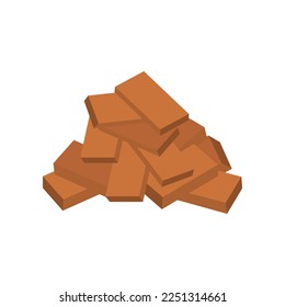 Heap of bricks isolated on white background. Building material pile cartoon illustration. Construction material concept