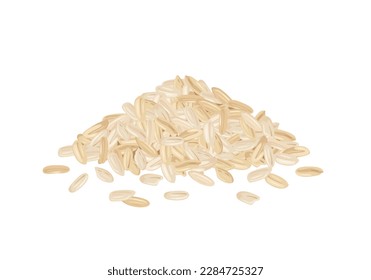 Heap of brown rice seeds isolated on white background. Healthy organic food. Vector cartoon illustration.