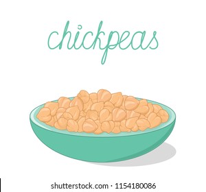 Heap of chickpeas in a bowl isolated on white background. Portion of chickpeas. Vector hand drawn illustration.