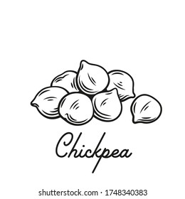 Heap of chickpeas outline vector illustration. Handful of chickpea seed close-up.