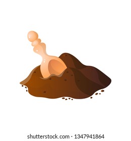 Heap of chocolate, cocoa powder on white background with wooden portion shovel