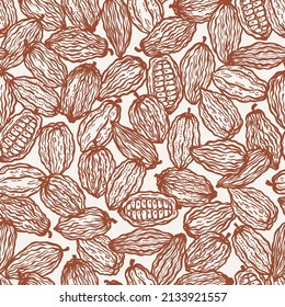 Montón de variedades de frijol de cacao patrón sin foco. Diferente variedad de frutos de Cacao Pods. Ilustración del vector