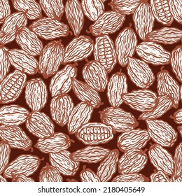 Heap of Kakaobohnen Sorten Nahtlose Muster. Verschiedene Variety von Kakao Pods Fruits Hintergrund. Ideal für Schokoladenverpackungen. Vektorgrafik