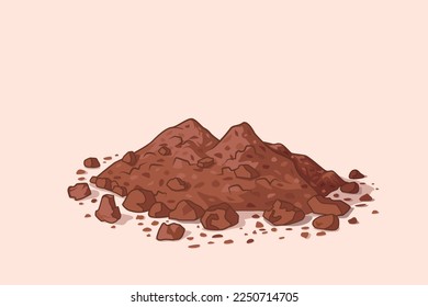 Heap of earth. Vector illustration. Design element for garden and vegetable garden, agriculture, farm. Fertile loose soil for growing plants. Stones and geology. poster drawing style