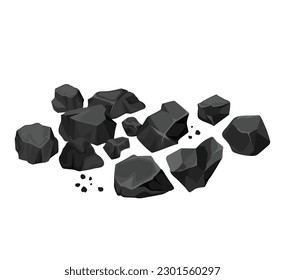 Heap of energy coal isolated cartoon icon. Vector cartoon scattered coal energy. Mining.