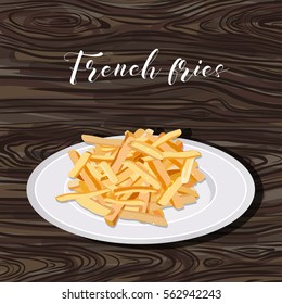 heap of French fries on a white plate. vector